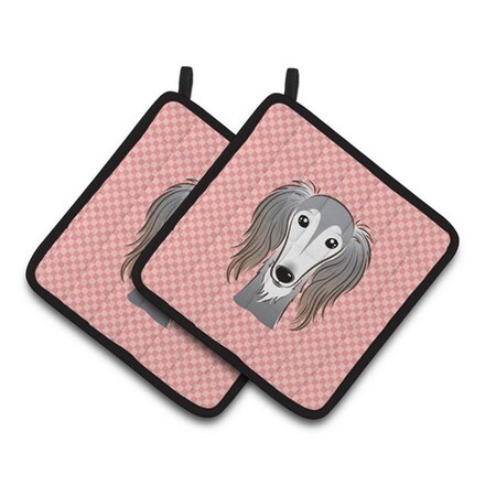 Carolines Treasures Checkerboard Pink Saluki Pair of Pot Holders, 7.5 x 3 x 7.5 in. BB1229PTHD